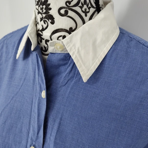 Lauren Ralph Lauren Blue and White Button Down Shirt Women's Size 4 - Picture 5 of 11